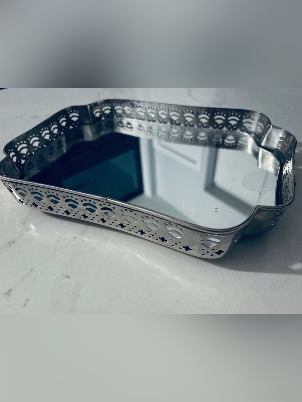 Vintage Silver Decorative Mirrored Vanity Tray